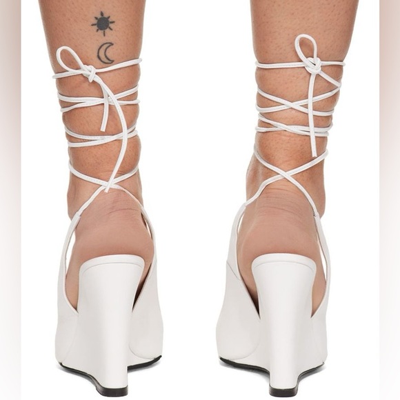 BY FAR Vaughn White Nappa Leather Wedge Gladiator Lace Up Pointed Heels sz 40 - Picture 3 of 13